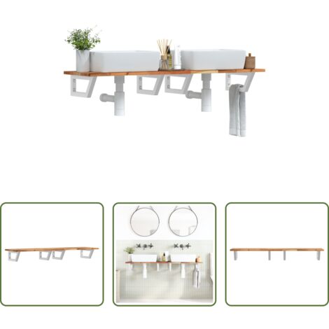 Estantería de pared -  Estante de lavabo de pared acero y madera maciza de acacia