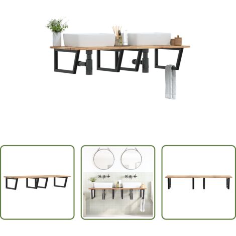 Estantería de pared -  Estante de lavabo de pared acero y madera maciza de acacia