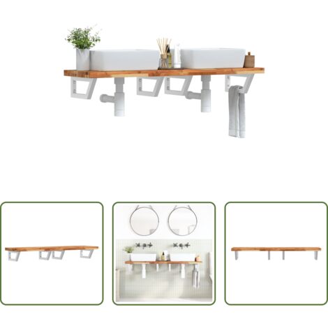Estantería de pared -  Estante de lavabo de pared acero y madera maciza de acacia