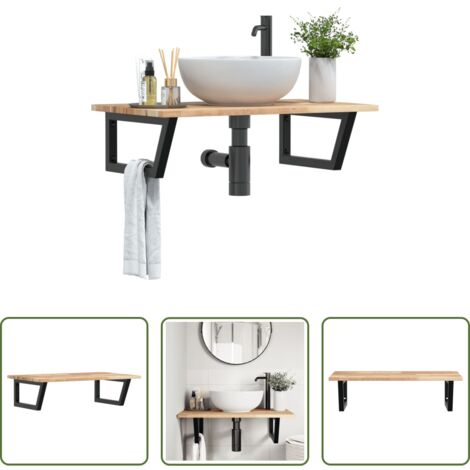 Estantería de pared -  Estante de lavabo de pared acero y madera maciza de acacia