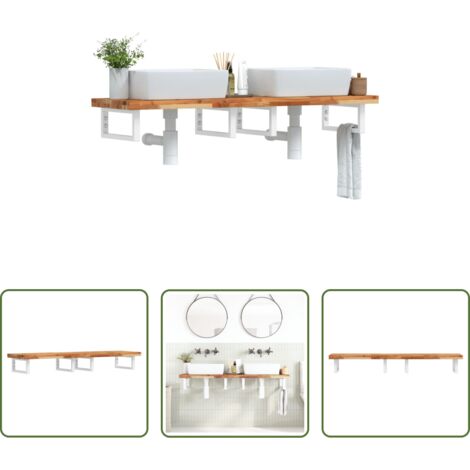 Estantería de pared -  Estante de lavabo de pared acero y madera maciza de acacia