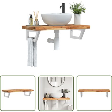 Estantería de pared -  Estante de lavabo de pared acero y madera maciza de acacia