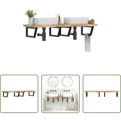 Estantería de pared -  Estante de lavabo de pared acero y madera maciza de acacia