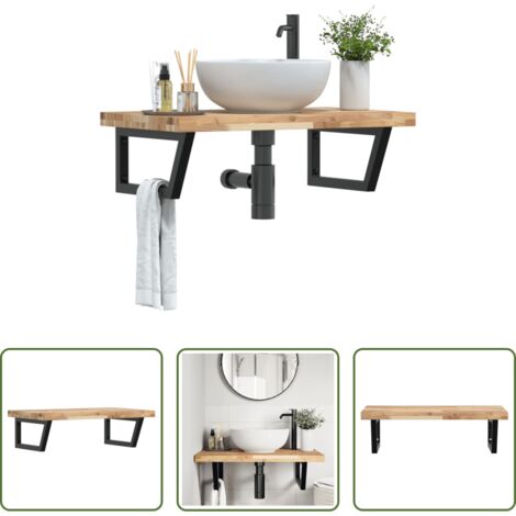 Estantería de pared -  Estante de lavabo de pared acero y madera maciza de acacia
