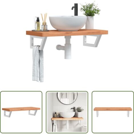 Estantería de pared -  Estante de lavabo de pared de acero y madera maciza de haya