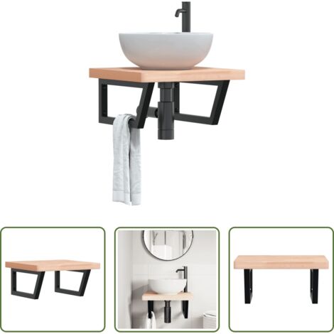 Estantería de pared -  Estante de lavabo de pared de acero y madera maciza de haya
