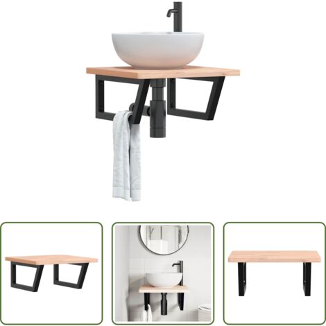Estantería de pared -  Estante de lavabo de pared de acero y madera maciza de haya
