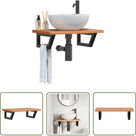 Estantería de pared -  Estante de lavabo de pared de acero y madera maciza de haya