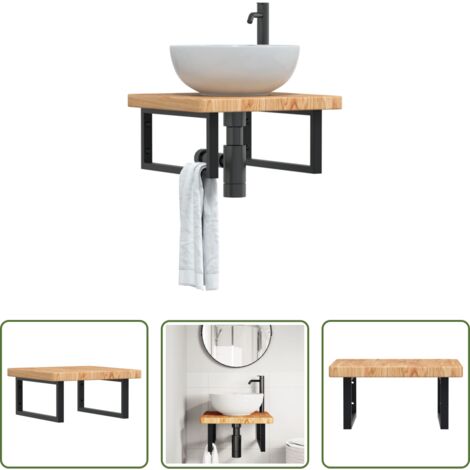 Estantería de pared -  Estante de lavabo de pared de acero y madera maciza de roble