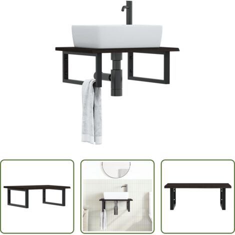 Estantería de pared -  Estante de lavabo de pared de acero y madera maciza de roble