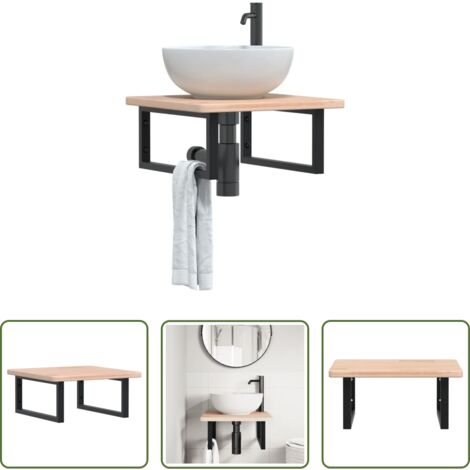 Estantería de pared -  Estante de lavabo de pared de acero y madera maciza de roble