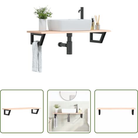Estantería de pared -  Estante de lavabo de pared de acero y madera maciza de roble