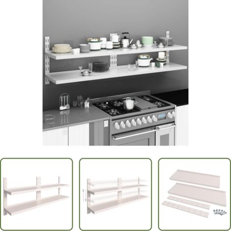Estantería de pared -  Estanterías flotantes 2 niveles 2 uds acero inoxidable 200x30cm