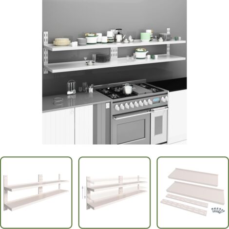 Estantería de pared -  Estanterías flotantes 2 niveles 2 uds acero inoxidable 240x30cm