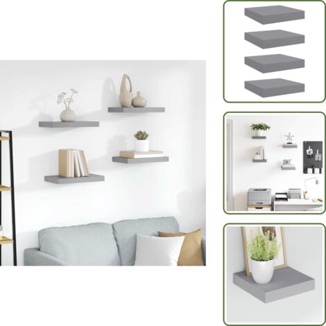 Estantería de pared gris - vidaXL Estantes flotantes de pared 4 uds MDF gris 23x23,5x3,8 cm - Estantería de madera nido de abeja