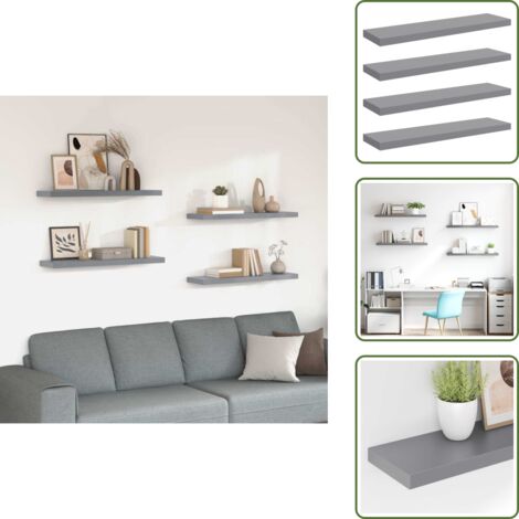 Estantería de pared gris - vidaXL Estantes flotantes de pared 4 uds MDF gris 90x23,5x3,8 cm - Estantería de madera nido de abeja