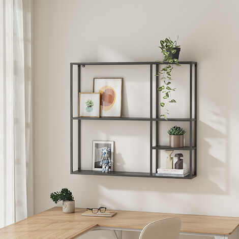 Estantería de pared Jämijärvi con 5 compartimentos abiertos acero 90 x 100 x 18 cm - Negro mate [en.casa]