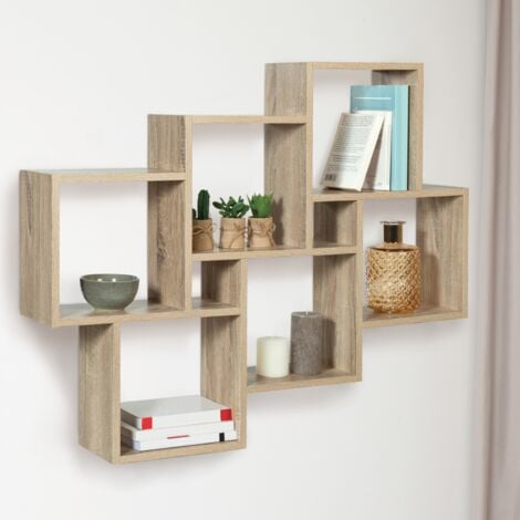Estantería de pared LUCAS de dos posiciones en madera efecto haya