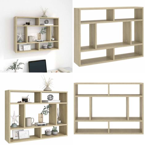 Estantería de pared madera contrachapada color roble 75x16x55cm - Estante de madera - Almacenamiento en pared