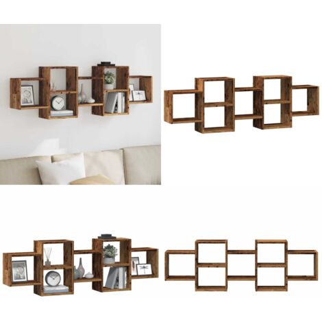 Estantería de pared madera ingeniería envejecida 129x18x42 cm - Estantería de madera - Almacenamiento en pared