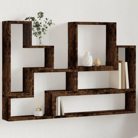 Estantería de pared madera ingeniería roble ahumado 96x12x64 cm