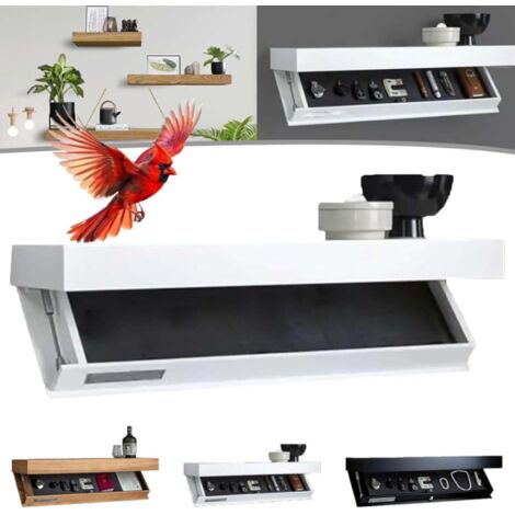 Estantería de pared moderna con compartimento secreto y solapa mágica, ideal para salón u oficina, blanca - OTRO