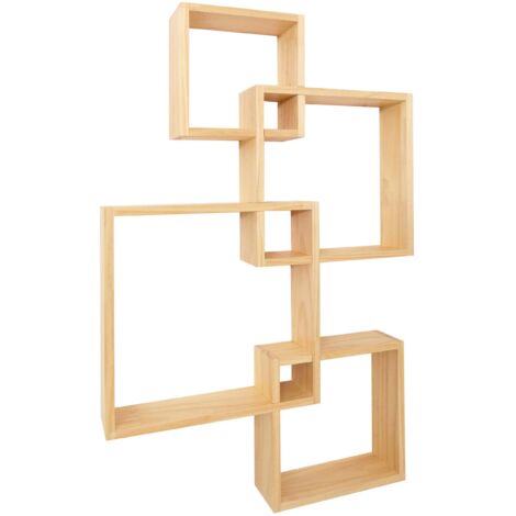 Estantería de pared moderna en forma de cubos contemporáneos 91 x 59 x 10 cm en madera clara 040009074