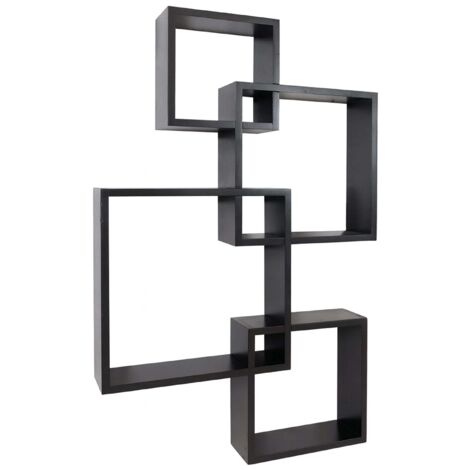 Estantería de pared moderna en forma de cubos contemporáneos 91 x 59 x 10 cm en madera negra 040009075