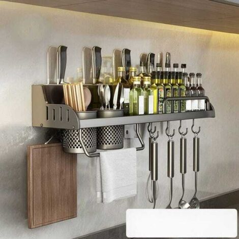 Estantería de pared multifuncional para el hogar, especiero, estante de cocina sin taladrar con 2 tazas, 40 cm