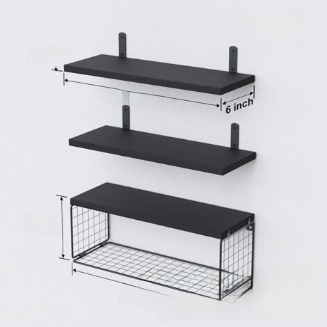 Estantería de pared negra de 3 niveles con caja para pañuelos, ideal para el baño y la cocina no requiere taladrar.