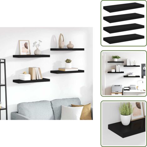 Estantería de pared negra - vidaXL Estante flotante de pared 4 uds MDF negro 60x23,5x3,8 cm - Estantería de madera nido de abeja