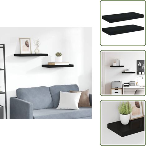 Estantería de pared negra - vidaXL Estantes flotantes de pared 2 uds MDF negro 50x23x3,8 cm - Estantería de madera nido de abeja