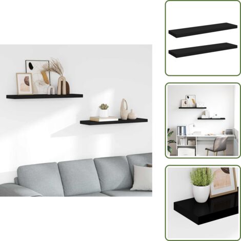 Estantería de pared negra - vidaXL Estantes flotantes de pared 2 uds MDF negro 90x23,5x3,8 cm - Estantería de madera con metal
