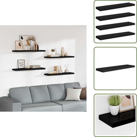 Estantería de pared negra - vidaXL Estantes flotantes de pared 4 uds MDF negro 90x23,5x3,8 cm - Estantería de madera nido de abeja