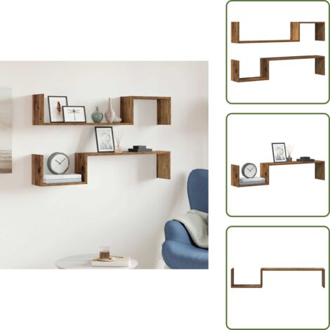 Estantería de pared para casa - vidaXL Estante de pared 2 uds madera ingeniería envejecida 100x15x20cm - Estantería de pared decorativa