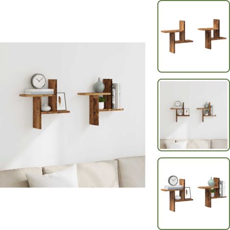 Estantería de pared para casa - vidaXL Estantes de pared 2 uds madera ingeniería envejecida 38x12x38cm - Estantería de pared para almacenamiento