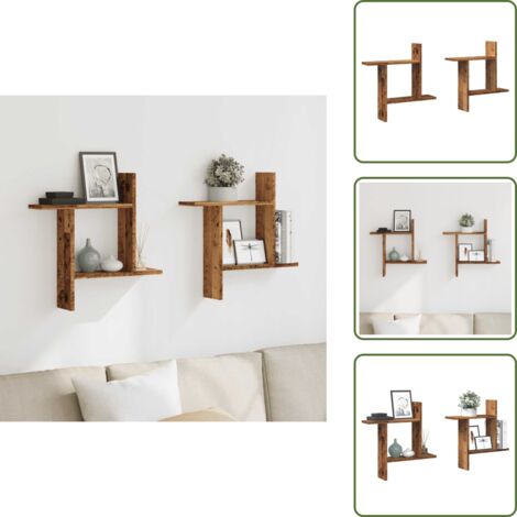 Estantería de pared para casa - vidaXL Estantes de pared 2 uds madera ingeniería envejecida 50x12x50cm - Estantería de pared para dormitorio