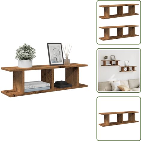 Estantería de pared para casa - vidaXL Estantes pared 2 uds madera ingeniería envejecida 75x18x20 cm - Estantería de pared decorativa