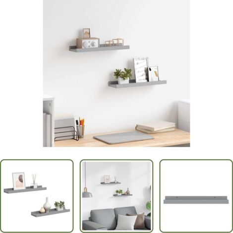 Estantería de pared -  Repisa para marcos de fotos 2 uds MDF gris 40x9x3 cm