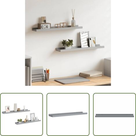 Estantería de pared -  Repisa para marcos de fotos 2 uds MDF gris 60x9x3 cm