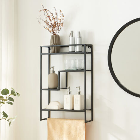 Estantería de pared Uurainen 4 estantes y toallero acero 60x40x13cm - Negro [en.casa]