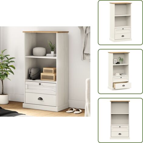 Estantería de pino blanco - vidaXL Librería VIGO madera maciza de pino blanco 60x35x114,5 cm - Estantería con cajones