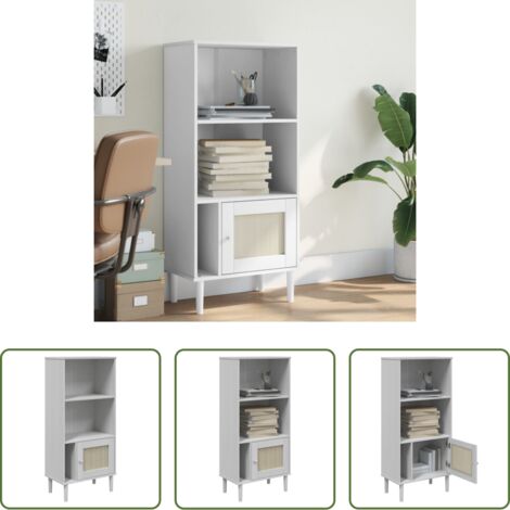 Estantería de pino -  Estantería SENJA aspecto ratán madera pino blanco 60x35x130 cm