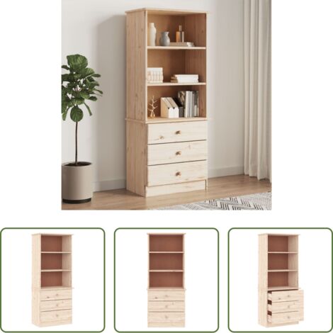 Estantería de pino -  Librería con cajones ALTA madera maciza de pino 60x35x142 cm