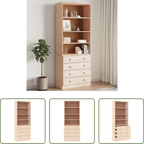 Estantería de pino -  Librería con cajones ALTA madera maciza de pino 77x35x186,5 cm
