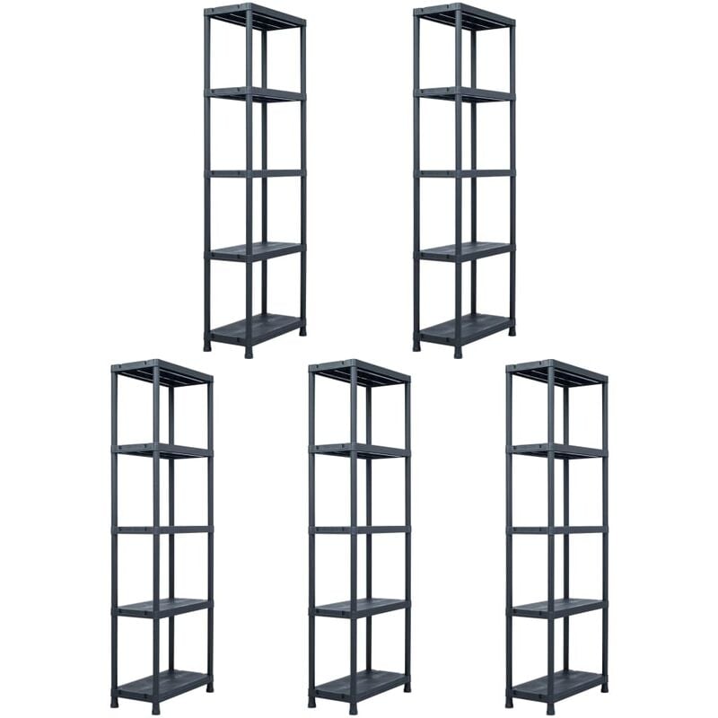 

Estantería de plástico 5 unidades 125 kg 60x30x180 cm negro