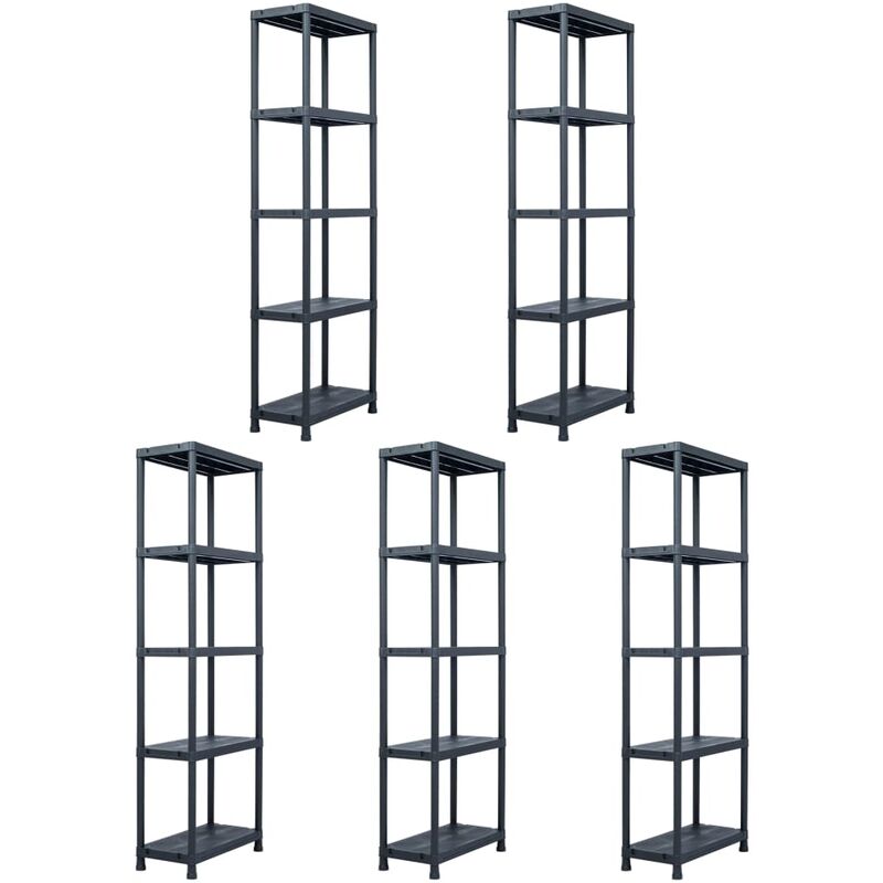 

vidaXL Estantería de plástico 5 unidades 125 kg 60x30x180 cm negro - Negro