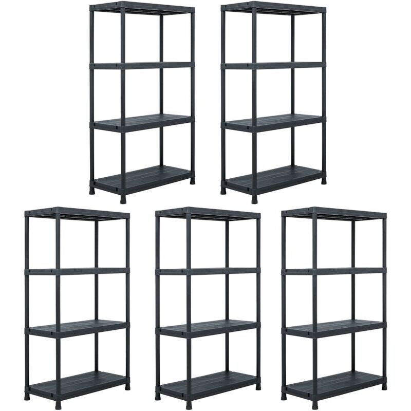 

vidaXL Estantería de plástico 5 unidades 60x30x138 cm negro - Negro