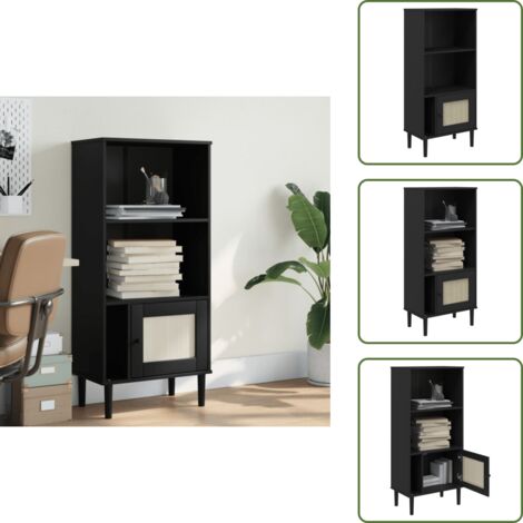 Estantería de ratán sintético - vidaXL Estantería SENJA aspecto ratán madera pino negro 60x35x130 cm - Estantería decorativa