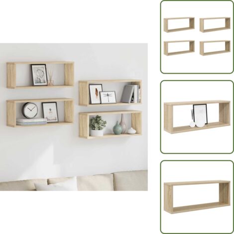 Estantería de roble - vidaXL Estante cubo pared 4 uds contrachapado roble Sonoma 60x15x23 cm - Estantería de exhibición